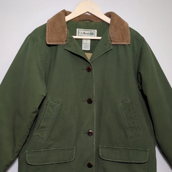Vtg L.L. Bean Women's Adirondack Chore Barn Coat Corduroy Collar Forest Green Lg - Picture 3 of 15